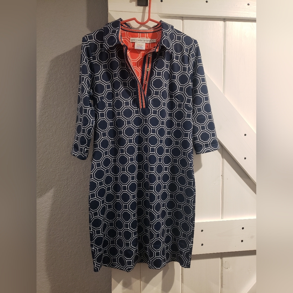 Gretchen Scott Blue and Orange Patterned Dress